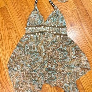 R Jean Blouse Paisley Hankerchief Embellished Halter Top